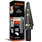KSEIBI #3 HSS Step Drill Bit Set 1/4-3/4" with 3/8 Shank - Black Oxide Finish for Metal, Wood, Plastic Drilling - Durable, Precision Multi-Sized Bits with 3-Flat Shank 575045