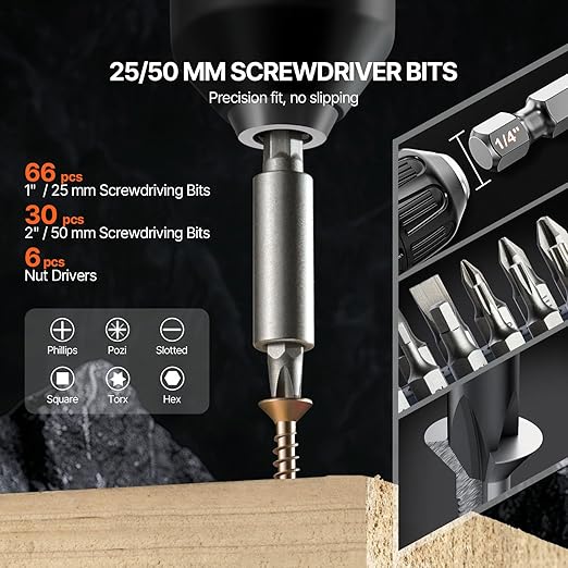 VEVOR Drill Bit Set, 246 Pieces Drill and Driver Bit Set, Screwdriver Bit Set Suitable for Wood Metal Cement Drilling and Screw Driving, Drill Bit Sets Combo Kit Assorted in Organized Carrying Case