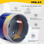 Drilax Pro Series 3 Inch Diamond Hole Saw | for Angle Grinders (5/8"-11 Thread) & Regular Drills (Adapter Incl.) | 1-3/8" Depth | Fast Dry Drilling for Large Pipes, Ducts, Recessed Lights | Long Life