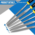 6pcs Metal Needle File Set, Mini Hand Metal Needle File Set, 3rd Generation Hardened Alloy Strength Steel Set, Includes Flat Warding, Round, Flat, Triangular, Square and Half - Round File