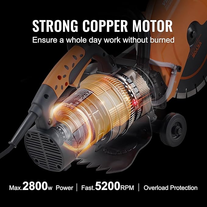 VEVOR Electric Concrete Saw, 12 in, 1800 W Motor Circular Saw Cutter with Max. 4.5 in Adjustable Cutting Depth, Wet Disk Saw Cutter Includes Water Line, Pump and Blade, for Stone, Brick