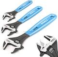 SHALL 3-Piece Adjustable Wrench Set, 10/8/6 Inch Cr-V Steel Wrench with Cushion Grip, Wide Jaw Black Oxide Wrench with Laser-etched SAE Scales for Home, Garage, Workshop and DIY