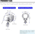 6-Pack Small C Clamps – 304 Stainless Steel Beam Clamps with M6 Screw Ring | Adjustable, Rust-Resistant I Beam Clamps for Ring Beams, Welding, Woodworking, Plants & Desk Use. Wide Jaw Openings (20MM)