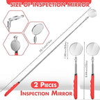 2 Pcs Telescoping Inspection Mirrors, Mechanics Mirror Tool with Long Handle, Round Extendable Mirror on a Stick for Technicians Mechanics Contractors Checking Observation(50mm,Red)