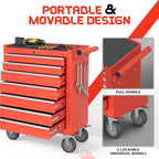 7-Drawer Rolling Tool Chest,Metal Rolling Tool Chest with Wheels and Locking Tool Box,Portable Metal Tool Box for Warehouse,Garage, Repair Shop, Workshop (Red, 7-Drawer)