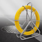 FAHKNS 425FT Fish Tape Fiberglass 1/4 inch(6MM) Fishing Wire Puller Duct Rodder Cable Running Electrical Fishtape Tool Rod with Steel Reel Stand Through Wall Pipe Length Marking in Meter