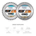 Luckyway 12 Inch Miter Saw Blades 32T General Purpose & 80T Fine Finish with 1 Inch Arbor TCT Saw Blade for Cutting Wood 2-Pack