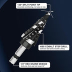 M35 Four Spiral Flute Cobalt Step Drill Bit, 3/16"-7/8" Wear-Resistant TiAlN Coated Four-Flute Step Bit, 1/4" Hex Shank Unibit Step Bit for Metal, Stainless Steel, Aluminum, Wood, Plastic