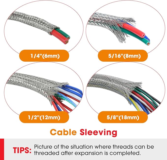 Tinned Copper Wire Shielding Sleeve, Expandable Ground Strap Wiring Braided Sleeving Metal Mesh Sheathing Cabling Wiring Protector (1/2inch - 45ft)