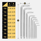 Torx Wrench Set Star Key Cr-V T-Handle – 9PCS Torx Allen Key Set, T10–T50, Chrome Vanadium Steel, Silver Finish, Long Arm, for Electronics, Furniture Screws, Automotive Fixes