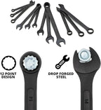 NEIKO 03582A Combination Wrench Set, 12 Pc Raised Panel Combo Wrenches Set, Metric and Standard, Black Oxide Drop Forged Carbon Steel, Mechanic Open End Wrench Set, Small Box End Wrench Set SAE & MM