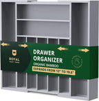 Luxury Bamboo Kitchen Drawer Organizer - Silverware Organizer - Utensil Holder and Cutlery Tray with Grooved Drawer Dividers for Flatware and Kitchen Utensils (9 Slot, Gray)
