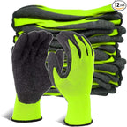 Evridwear Crinkle Latex Rubber Hand Coated Safety Work Gloves for Men Women General Multi Use Construction Warehouse Gardening Assembly Landscaping (9/L, Green- 12Pair)