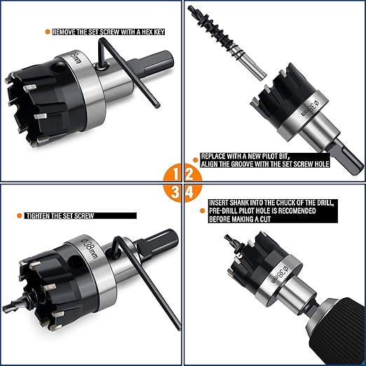 10PCS Hole Saw Set (5/8" to 2-1/8") for Metal, Stainless Steel, Wood, Fiberglass