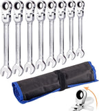 Flexible Ratchet Wrench Set 8pcs 9-17mm Spanner Gear Ring Ratcheting Combination Flexi Wrenches Kit Metric Flex Head