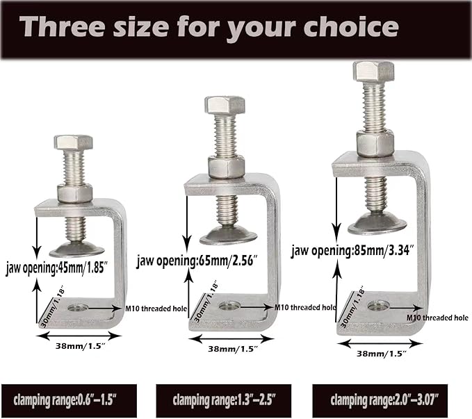 Clamps Heavy Duty 304 Stainless Steel, Small Metal Clamps With Screws, Wide Jaw Opening Tiger Clamp For Woodworking, Clamps for Crafts (4pcs)