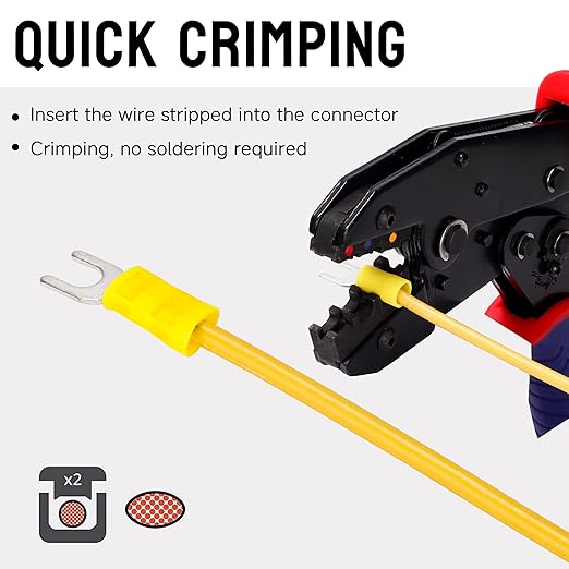 90PCS Fork Wire Connectors Insulated - Yellow 12-10 AWG M4 Stud Size #8 - U-Type Tinned Copper Spade Electrical Crimp PVC Terminals
