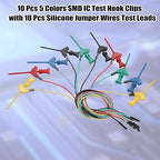 Sumnacon Test Leads Kit 10 Pcs 5 Colors Mini SMD IC Test Hook Clips with Silicone Jumper Wires Cable for Logic Analyzer Electrical Testing Clip Leads or Multimeter Test Leads for Repairing Cell Phone