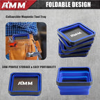 AMM Magnetic Tray, 4PC Foldable Magnetic Tool Tray Set for Bolts Screws Nuts & Small Metal Parts, Mechanic Tool Present for Men, 4.5 Inch Square (4PC, Blue)