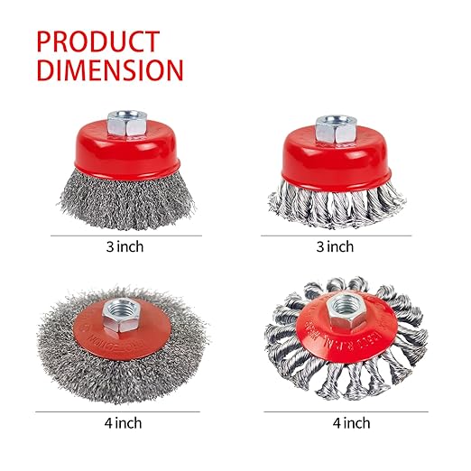 Wire Wheel Brush for 4-1/2" Angle Grinder 4 Inch Wire Wheel Set 3 Inch Wire Cup Twisted/Crimped Brushes 5/8"-11 Threads Arbor - 4pcs