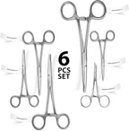 Hemostats ROCHESTER PEAN Forceps Locking Pliers Clamps Tongs Full Serrated Stainless Steel set (Curved 5,6.25,7.25, 8,10,12 Inches 6 pcs Set)