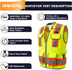 UNINOVA Surveyor Safety Vest Reflective for Men,Class 2 Heavy Duty Safety Vests Reflective with Pockets and Zipper