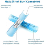 120 Pcs Heat Shrink Butt Connectors, AWG16-14 Waterproof Insulated Electrical Wire Connectors, Crimp Connectors Butt Splice Terminal for Automotive Marine Boat Truck Trailer Stereo (Blue)