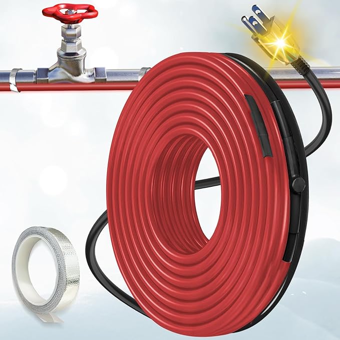 18 FT Heat Tape for Water Pipes Freeze Protection with Thermostat, Electric Heat Trace Pipe Heating Cable Energy-Saving 120V 7W/FT