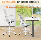 HYLONE Drafting Chair Tall Office, Ergonomic Standing Desk Stool Adjustable Drafting Chair Big Tall Drafting Office Chair White