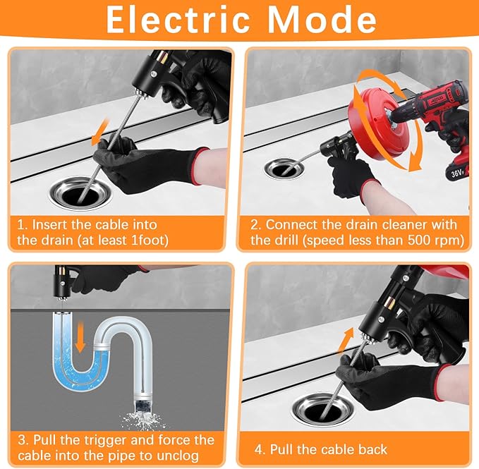 35 FT Plus Double Mode Drain Snake Tools, 13-in-1 Drain Auger for Sink and Drain Unblocking, Plumbing Snake for Kitchen, Bathrom and Shower Sink, Snake for Real DYIs[Upgraded 4.0]