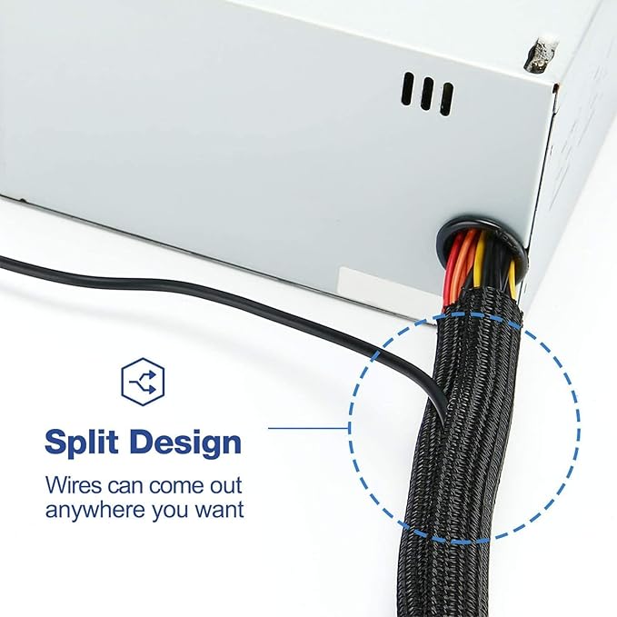 3/4" x50ft Braided Cable Sleeve – Pet-Proof Split Wire Loom Tubing for USB, Power, Audio/Video Cords – Expandable Chew-Resistant Sleeving, Durable Wire Management Black