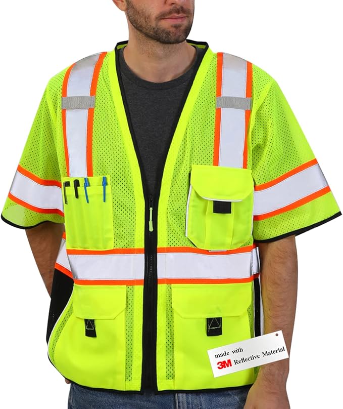 Dib Safety Reflective Mesh Vest ANSI Class 3, High Visibility with Pockets and Zipper, Made with 3M Reflective Tape, Yellow S