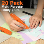 Reginary 20 Pcs Box Cutter Bulk Retractable Utility Knife Heavy Duty Aluminum Alloy Razor Knife for Cardboard Box Carton Opener for DIY, Factory, Home Office(Orange)