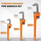 Forward 3pcs Pipe Wrench Set - 10", 14", 18" Heavy Duty Ductile Iron & Forged Steel Plumbing Wrench Hand Tools Kit