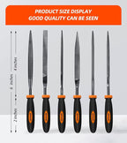 Needle File Set - Carbon Steel 6-Piece Set Includes Flat, Flat Warding, Square, Triangular, Round, Half-Round Files