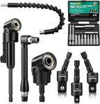 19 Pcs Flexible Drill Bit Extension Kit, Includes 2 Pcs 105° Right Angle Drill Attachment, 3 Pcs Rotatable Socket Adapter, 10+2 Pcs Screwdriver Bits & Bendable Extension for Tight Spaces