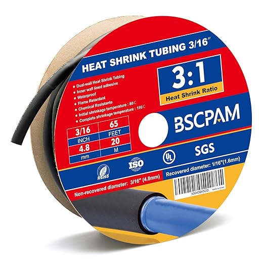 3/16" Heat Shrink Tubing, 65FT Marine Grade 3:1 Shrink Ratio Shrink Tubing, Adhesive Lined Heat Shrink Tube, 3/16 Waterproof Shrink Tube for Wires Home Automotive-Black