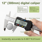 Digital Caliper 0-12" Measuring Tool with Metal Ruler, Micrometer Caliper with Auto-Off Feature, Interchangeable Between inches and millimeters for DIY/Household and 3D Printing, Black