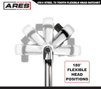 ARES 42026 - Flex Head Ratchet - 3/8-inch Drive 72-Tooth Ratchet - Premium Chrome Vanadium Steel Construction & Chrome Plated Finish - 72-Tooth Quick Release Reversible Design with 5 Degree Swing