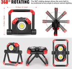 Adelante Rechargeable LED Work Light with Magnetic Bases, 2500LM 6500K 12 Hours Long Lasting, Mobile Charger, 360°Rotating Stand Waterproof USB Portable Flood Light for Mechanics, Repairing