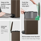 Cesun Small Bathroom Trash Can with Lid Soft Close, Step Pedal, 6 Liter / 1.6 Gallon Stainless Steel Garbage Can with Removable Inner Bucket, Anti-Fingerprint Finish (Brown)