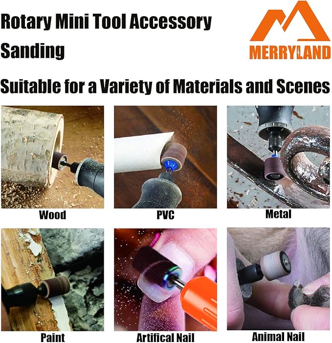 Merryland Drum Sander Sanding Band for Dremel 184pcs, 80# 1/2" Sanding Sleeve 180pcs and Mandrel 4pcs Rotary Tool, Electric Power Tool Accessory DIY, RMTA184C1