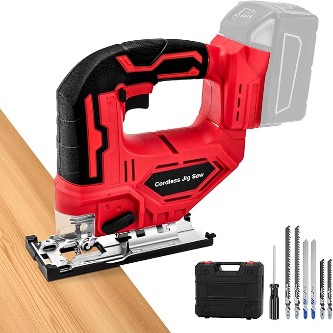 Cordless Jigsaw for Milwaukee 18V Batteries, Brushless Jig Saw Tool with 3 Position Orbital Settings, Adjustable Bevel Cuts (0-45°), Tool-Free Blade Change, LED Light(Tool Only)