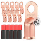 AIRIC 10 PCS UL Listed 1/0 AWG - 3/8" Battery Cable Lugs, Heat Shrink Ring Terminals End, Copper Cable Ends, Wiring Connector Terminal, Electrical Crimp Connectors, Wire Lug for 1/0 Gauge Wires