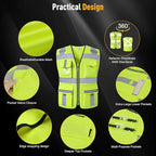 Class 2 Safety Vest with Zipper Front and multiple Pockets, High Visibility Vest, Meets ANSI/ISEA Standards