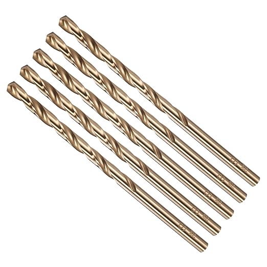 Drill Bit, #24 Cutting Diameter, 4341 HSS Gold Finish 135° Cutting Angle Number Jobber Bits - (Applications: for Drilling Soft Metal Plastic Wood), 5-Pieces
