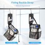 Mesh Shower Caddy Portable, Quick Dry Hanging Toiletry Bag for College Dorm Essentials with 4 Pockets/Divider/Plastic Bottom, Travel Tote Bag for Camping, Bathroom, Beach, Swimming, Gym