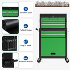 8 Drawer Tools Chest,42.9 inch Tool Cabinet with Universal Lockable Wheels，Organizable Tool Box with Detachable Top Box for Workshop，Blackgreen
