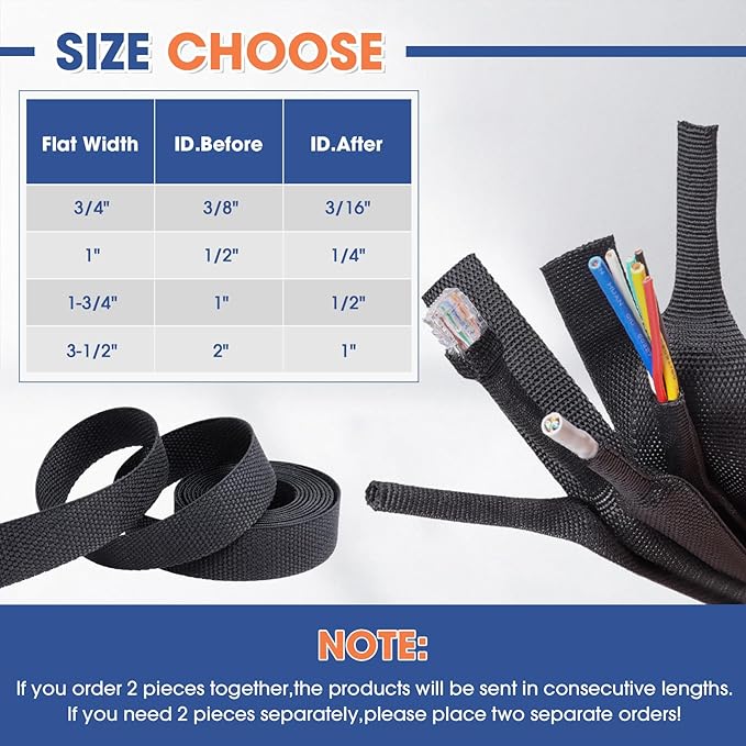 2:1 Heat shrinkable Braided Sleeving Fabric Wire Loom High Temp Heat Shrink Wiring Harness Abrasion Protector Cable Sleeve(1"-15ft)