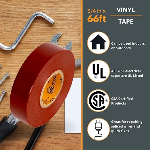GTSE Brown Electrical Tape, ¾ in x 66ft, 1PC, Strong Self-Adhesive PVC Insulation Vinyl Tape for Insulating, Repairing and Protecting Electrical